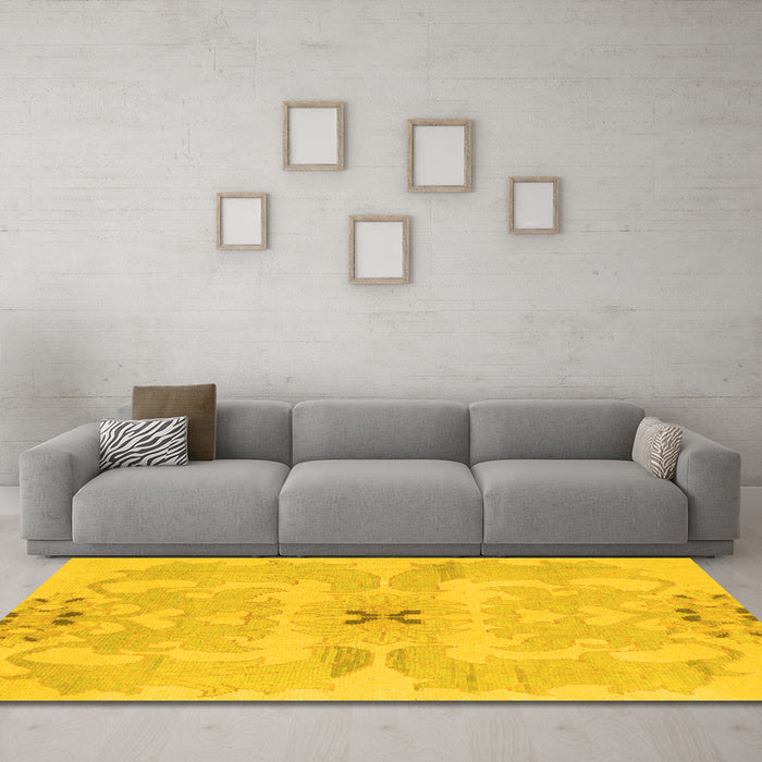 Machine Washable Abstract Yellow Modern Rug in a Living Room, wshabs1239yw