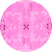 Round Machine Washable Abstract Pink Modern Rug, wshabs1239pnk