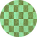 Round Machine Washable Checkered Turquoise Modern Area Rugs, wshabs123turq