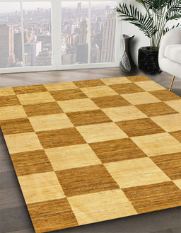 Abstract Saffron Yellow Checkered Rug in Family Room, abs123