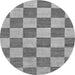Round Machine Washable Checkered Gray Modern Rug, wshabs123gry