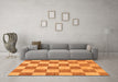 Machine Washable Checkered Orange Modern Area Rugs in a Living Room, wshabs123org