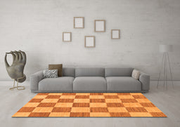 Machine Washable Checkered Orange Modern Area Rugs in a Living Room, wshabs123org