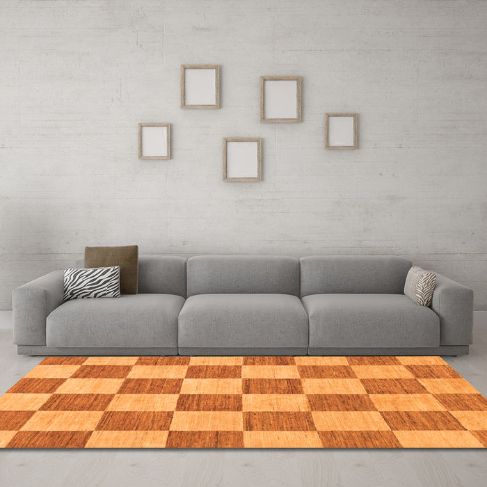 Machine Washable Checkered Orange Modern Area Rugs in a Living Room, wshabs123org