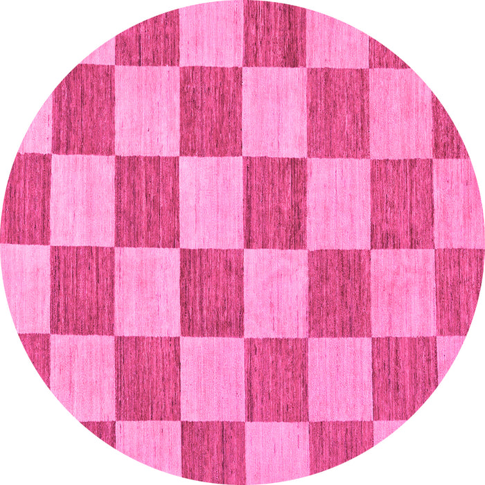 Round Machine Washable Checkered Pink Modern Rug, wshabs123pnk