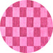 Round Machine Washable Checkered Pink Modern Rug, wshabs123pnk