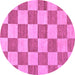 Round Machine Washable Checkered Purple Modern Area Rugs, wshabs123pur