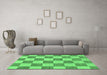 Machine Washable Checkered Emerald Green Modern Area Rugs in a Living Room,, wshabs123emgrn