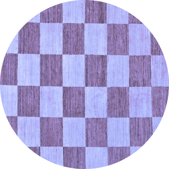 Round Checkered Blue Modern Rug, abs123blu