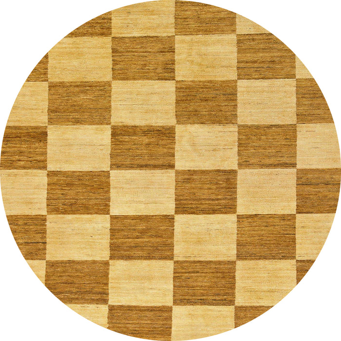 Round Abstract Saffron Yellow Checkered Rug, abs123