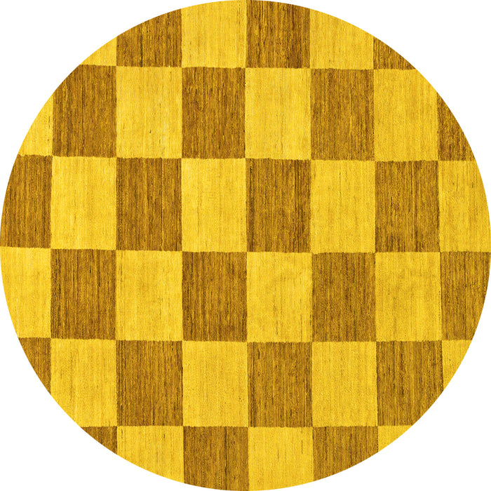 Round Machine Washable Checkered Yellow Modern Rug, wshabs123yw