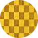 Round Machine Washable Checkered Yellow Modern Rug, wshabs123yw