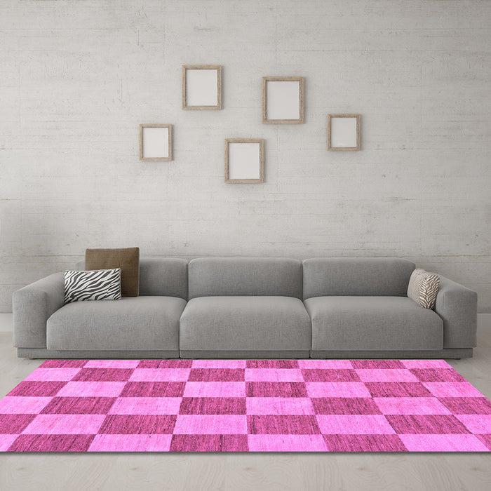 Machine Washable Checkered Purple Modern Area Rugs in a Living Room, wshabs123pur