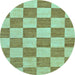 Round Machine Washable Checkered Light Blue Modern Rug, wshabs123lblu