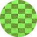 Round Machine Washable Checkered Green Modern Area Rugs, wshabs123grn