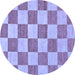 Round Machine Washable Checkered Blue Modern Rug, wshabs123blu