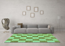 Machine Washable Checkered Turquoise Modern Area Rugs in a Living Room,, wshabs123turq