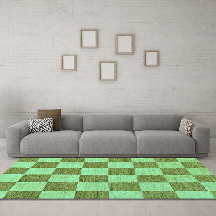 Machine Washable Checkered Turquoise Modern Area Rugs in a Living Room,, wshabs123turq