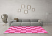 Machine Washable Checkered Pink Modern Rug in a Living Room, wshabs123pnk