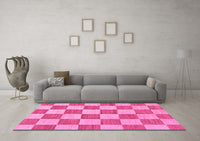 Machine Washable Checkered Pink Modern Rug, wshabs123pnk