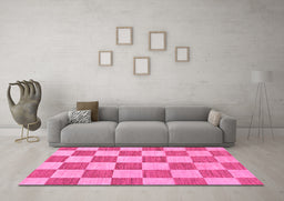 Machine Washable Checkered Pink Modern Rug in a Living Room, wshabs123pnk
