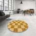 Round Machine Washable Abstract Saffron Yellow Rug in a Office, wshabs123