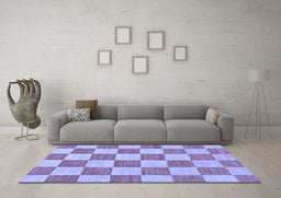 Machine Washable Checkered Blue Modern Rug in a Living Room, wshabs123blu