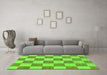Machine Washable Checkered Green Modern Area Rugs in a Living Room,, wshabs123grn