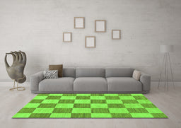 Machine Washable Checkered Green Modern Area Rugs in a Living Room,, wshabs123grn