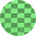Round Machine Washable Checkered Emerald Green Modern Area Rugs, wshabs123emgrn