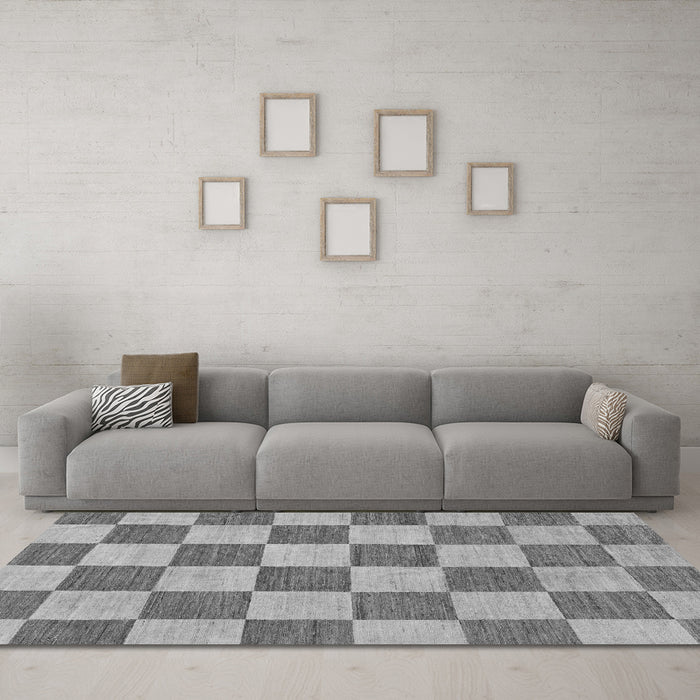 Machine Washable Checkered Gray Modern Rug in a Living Room,, wshabs123gry