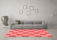 Machine Washable Checkered Red Modern Rug, wshabs123red