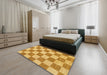 Abstract Saffron Yellow Checkered Rug in a Bedroom, abs123