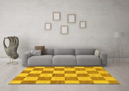 Machine Washable Checkered Yellow Modern Rug in a Living Room, wshabs123yw