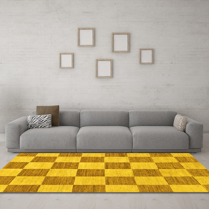 Machine Washable Checkered Yellow Modern Rug in a Living Room, wshabs123yw