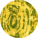 Round Machine Washable Abstract Yellow Modern Rug, wshabs1240yw