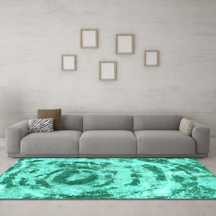 Machine Washable Abstract Turquoise Modern Area Rugs in a Living Room,, wshabs1240turq