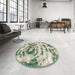 Round Machine Washable Abstract Hazel Green Rug in a Office, wshabs1240