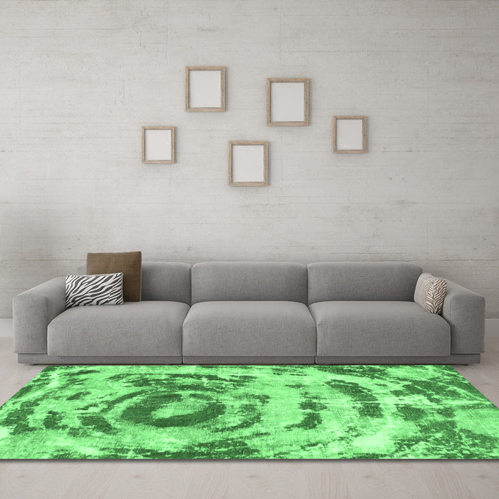 Machine Washable Abstract Emerald Green Modern Area Rugs in a Living Room,, wshabs1240emgrn