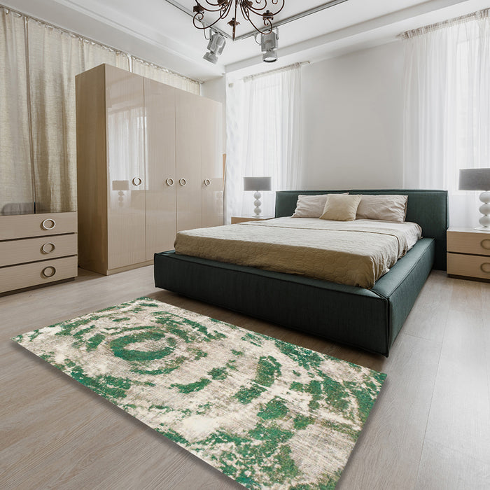 Abstract Hazel Green Modern Rug in a Bedroom, abs1240