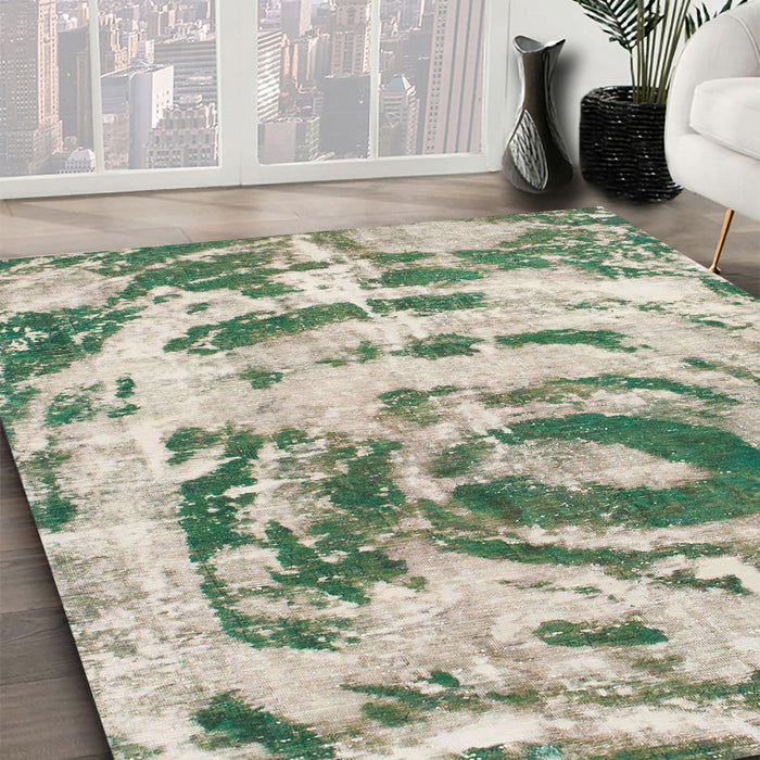 Abstract Hazel Green Modern Rug in Family Room, abs1240