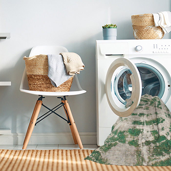 Machine Washable Abstract Hazel Green Rug in a Washing Machine, wshabs1240