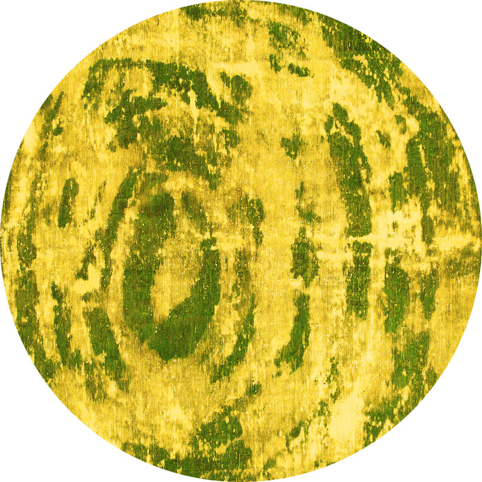 Round Abstract Yellow Modern Rug, abs1240yw