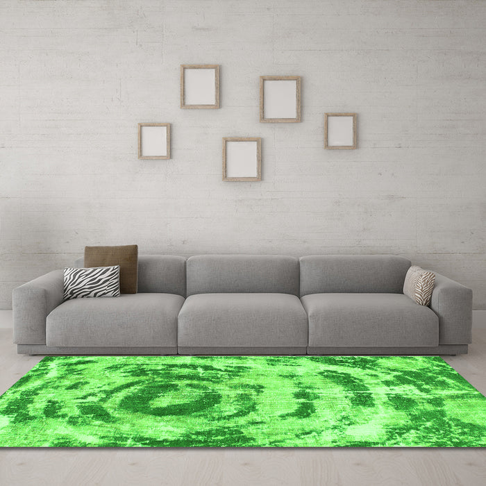 Machine Washable Abstract Green Modern Area Rugs in a Living Room,, wshabs1240grn