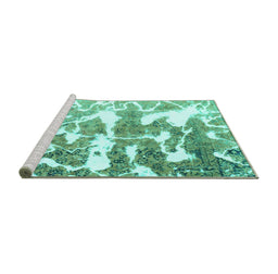 Sideview of Machine Washable Abstract Turquoise Modern Area Rugs, wshabs1241turq