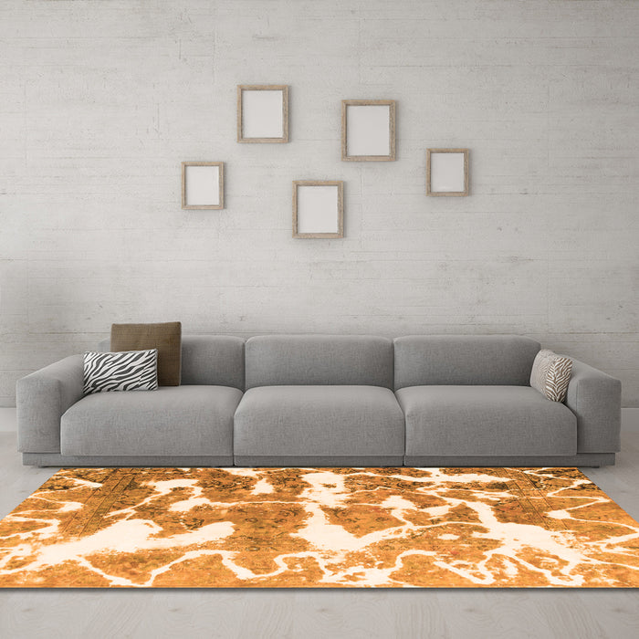 Machine Washable Abstract Orange Modern Area Rugs in a Living Room, wshabs1241org