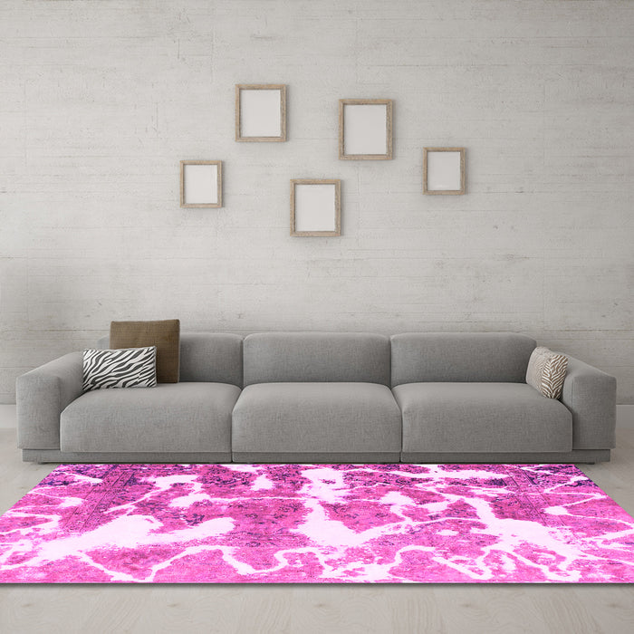Machine Washable Abstract Pink Modern Rug in a Living Room, wshabs1241pnk
