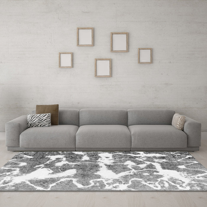 Machine Washable Abstract Gray Modern Rug in a Living Room,, wshabs1241gry