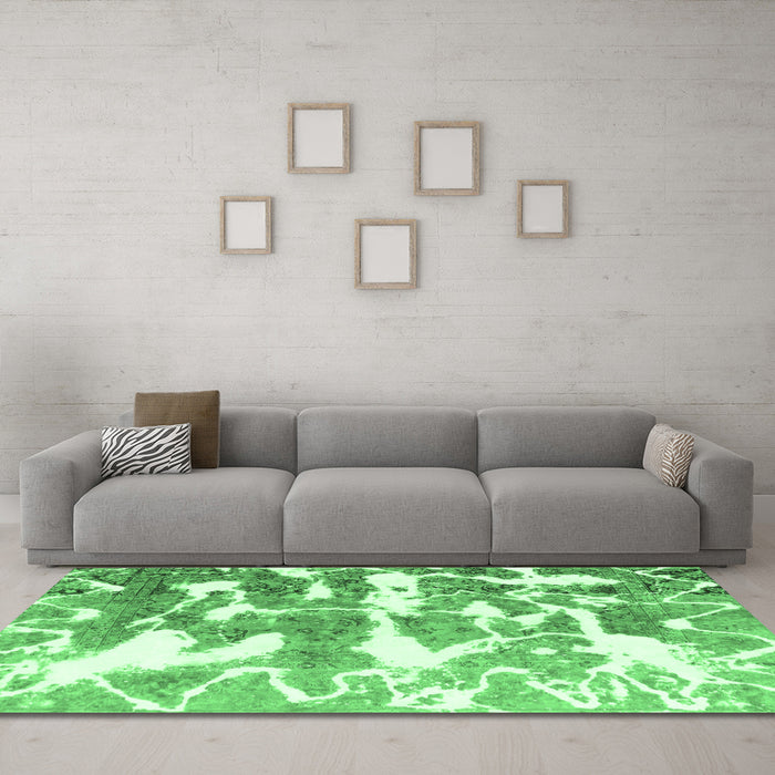 Machine Washable Abstract Emerald Green Modern Area Rugs in a Living Room,, wshabs1241emgrn