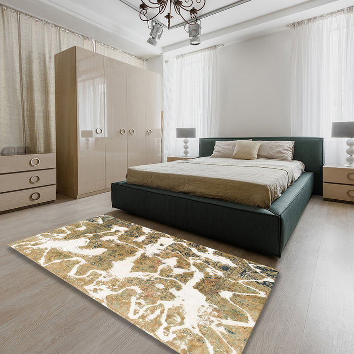 Abstract Desert Sand Beige Modern Rug in a Bedroom, abs1241